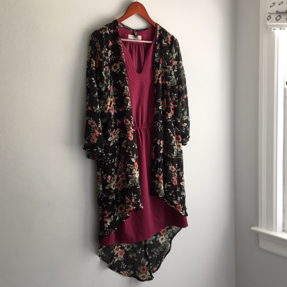 Long floral mesh cardigan